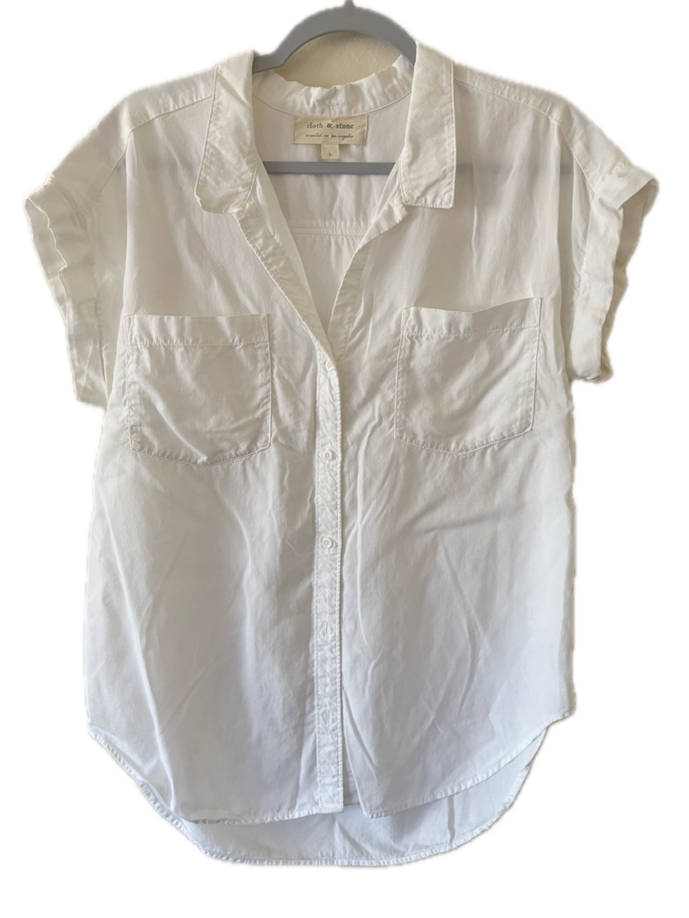 Cloth & Stone White Relaxed Short-Sleeve Button-Down 100% Tencel Top - Picture 1 of 9